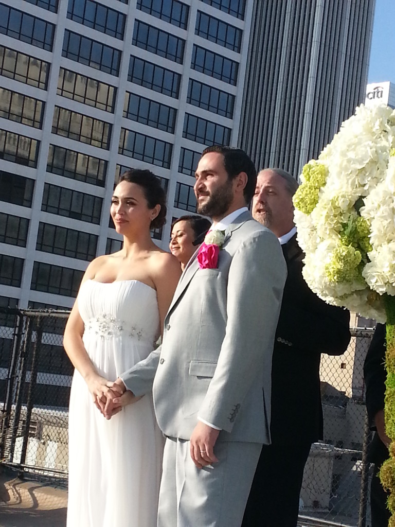 Rooftop wedding couple